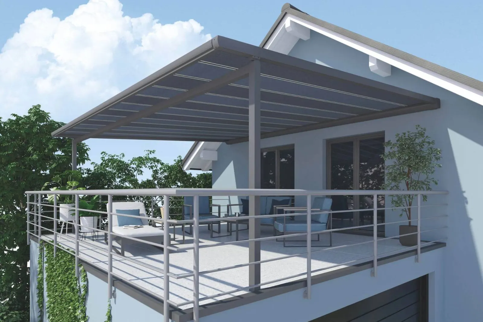 TERRASIGN Primus PP Pergolamarkise auf moderner Terrasse